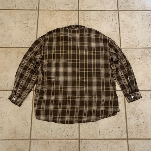 💛 Shein Brown & Tan Plaid Flannel Shirt - Size L (US 8/10) - Picture 5 of 6